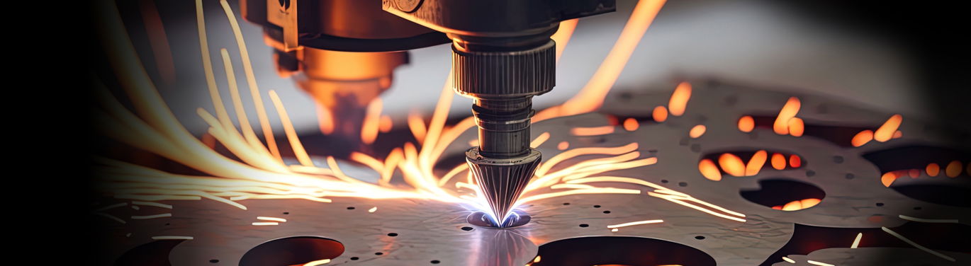 Machine that processes metal workpieces. Sparks spray around.