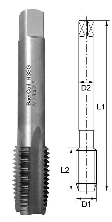 BaerCoil HSSG Einschnittgewindebohrer UN 2'' x 8 EG (mit Übermaß für Drahtgewindeeinsätze)