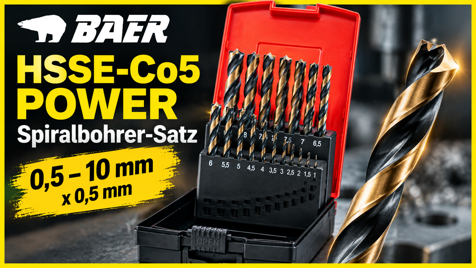 HSSE Power Drill Bit Set (0.5mm rising) 1 - 10 mm with three-face shank