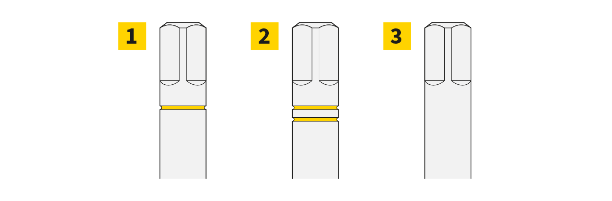 Schematic drawing showing taper tap, intermediate tap and finishing tap Schematic drawing showing taper tap, intermediate tap and finishing tap