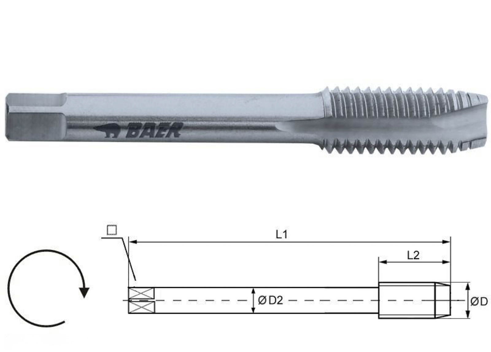 BAER HSSG Short Machine Tap Form B - M 27 x 3.0 BAER HSSG Short Machine Tap Form B - M 27 x 3.0