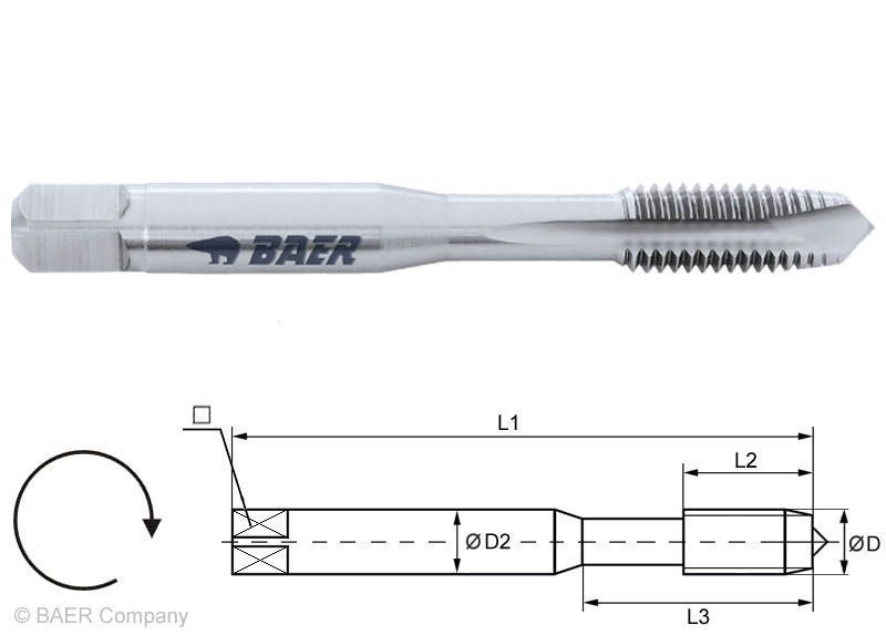 BAER HSSG Short Machine Tap Form B - M 2 x 0.4