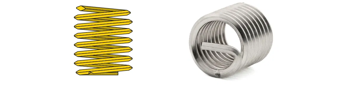 Illustration and photo of a wire thread insert