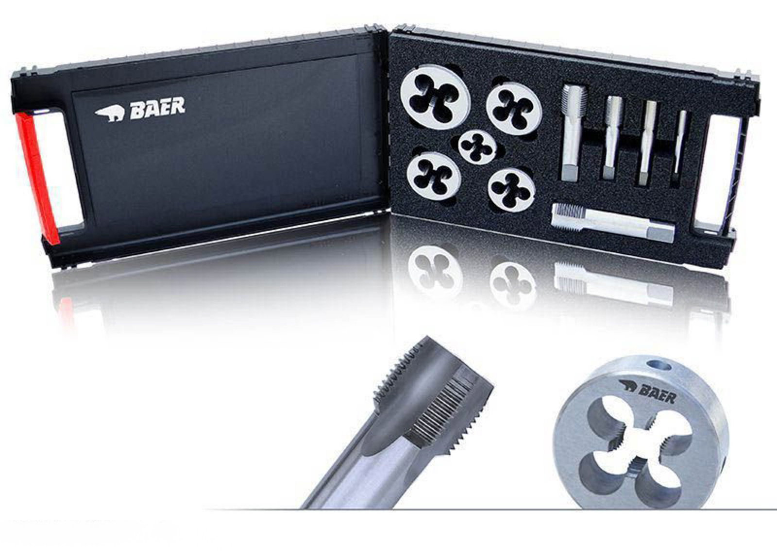 BAER Set HSSG: Taraud | Filières rondes : G(BSP) 1/8'' - 3/4