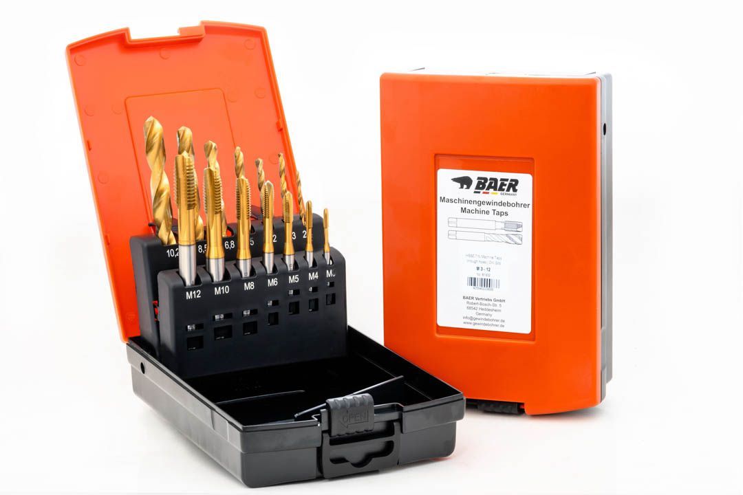 BAER Set HSSE-TIN: Machine Taps through holes | drill bits: M 3 - 12