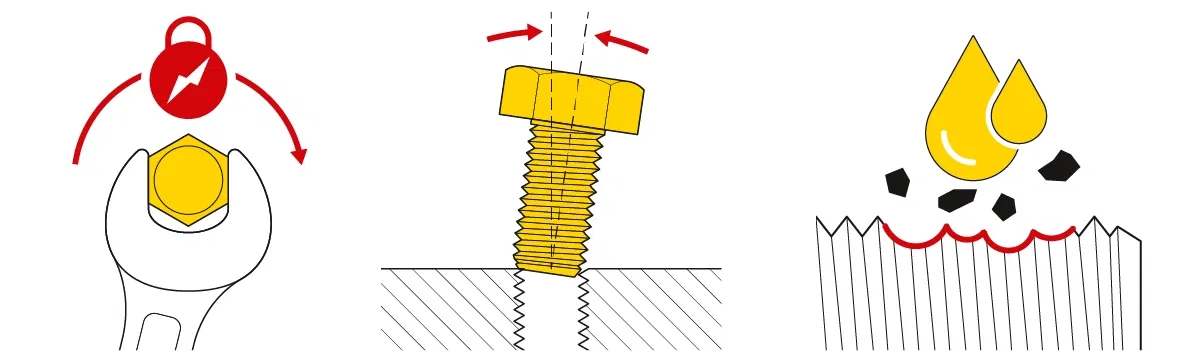Gewinde beschädigt durch Kraft, Schräglage, Schmutz Gewinde beschädigt durch Kraft, Schräglage, Schmutz