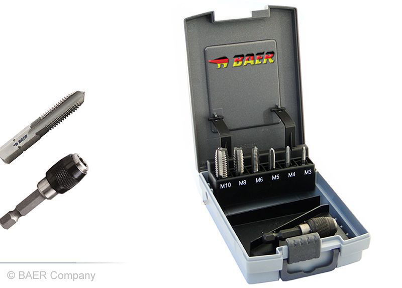BAER Set HSSG: Bit-Einschnittgewindebohrer für Akkuschrauber & Halter: M 3 - 10