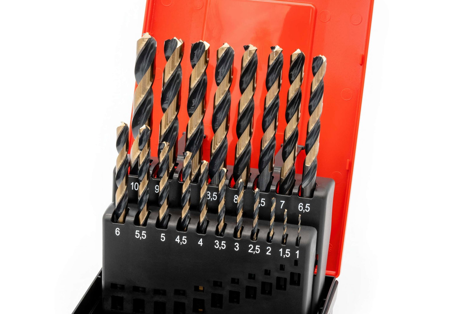 Set di punte per trapano HSSE (aumento di 0,5 mm) da 1 a 10 mm con gambo a tre facce – Immagine 2