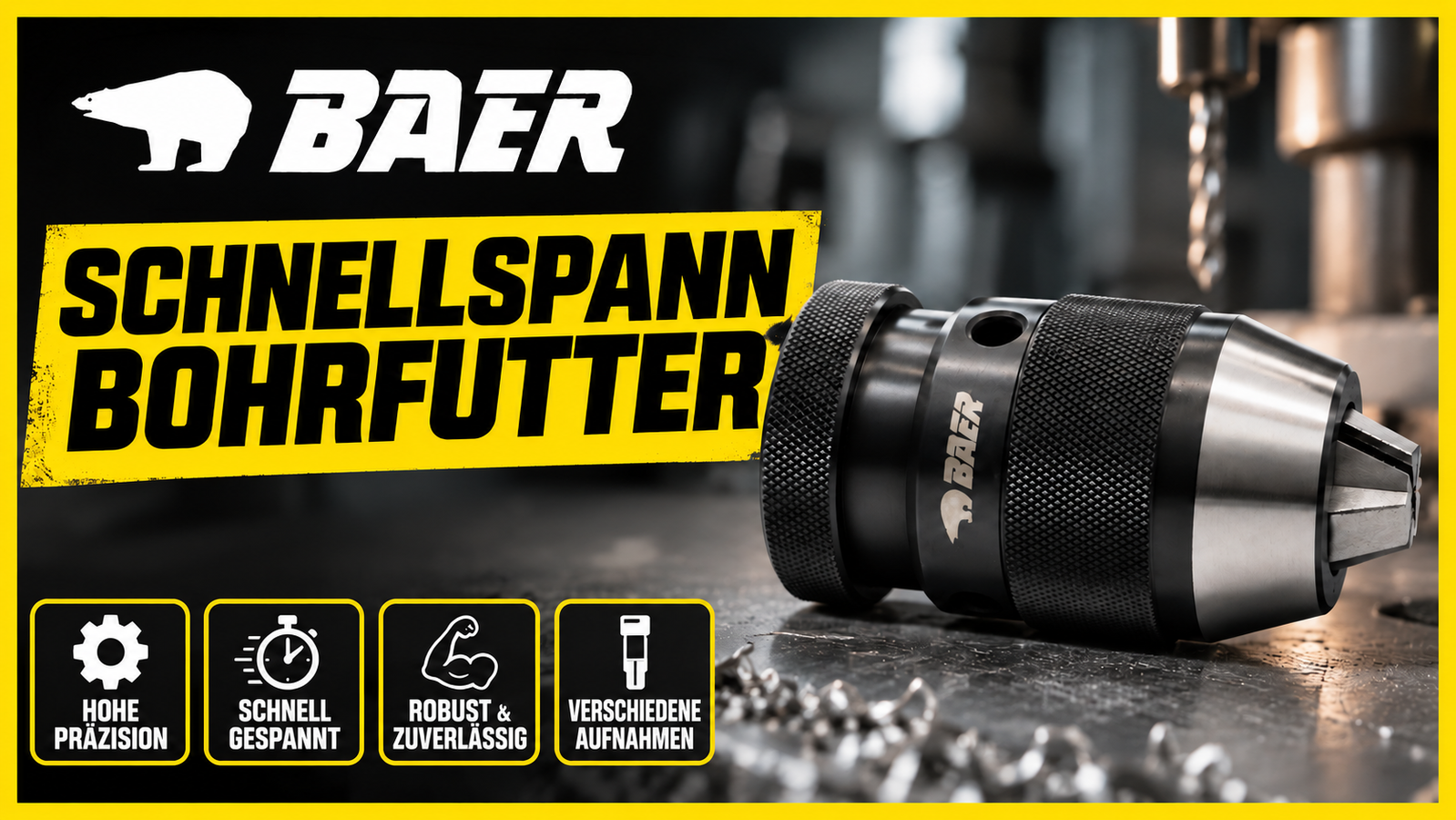 BAER Drill Chuck 0.2 - 16 mm | incl. taper shank arbor: MT 3 | keyless drill chuck