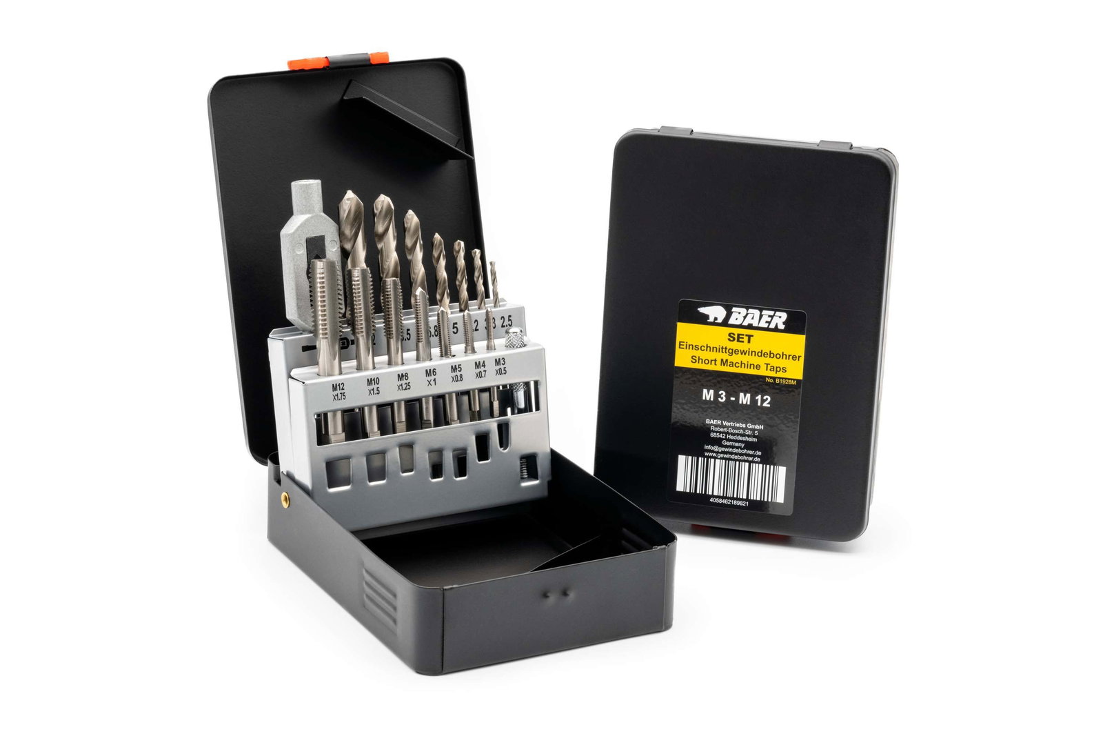 BAER Set HSSG: Short Machine Taps | drill bits | tap holder: M 3 - 12