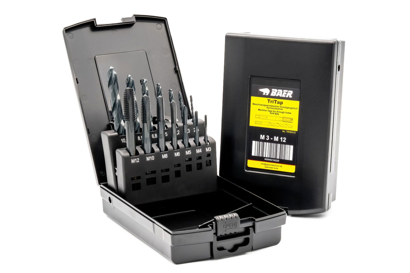 BAER TriTap Set HSSE-VAP: Gewindebohrer Durchgangsloch | Kernlochbohrer: M 3 - 12
