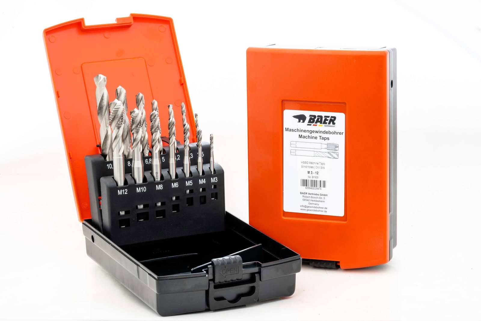 BAER Set HSSG LEFT: Machine Taps blind holes | drill bits: M 3 - 12