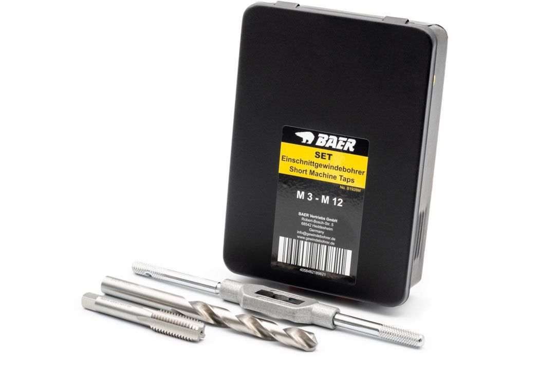 BAER Set HSSG: Short Machine Taps | drill bits | tap holder: M 3 - 12