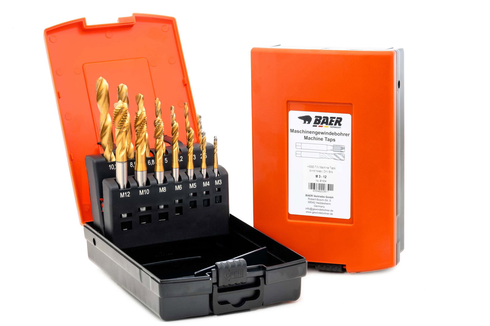 BAER Set HSSE-TIN: Machine Taps blind holes | drill bits: M 3 - 12
