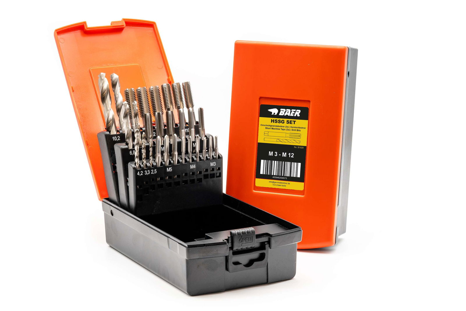 BAER Set HSSG: Maschi a macchina corti 3 pezzi per ogni misura|punte da trapano: M 3 - 12