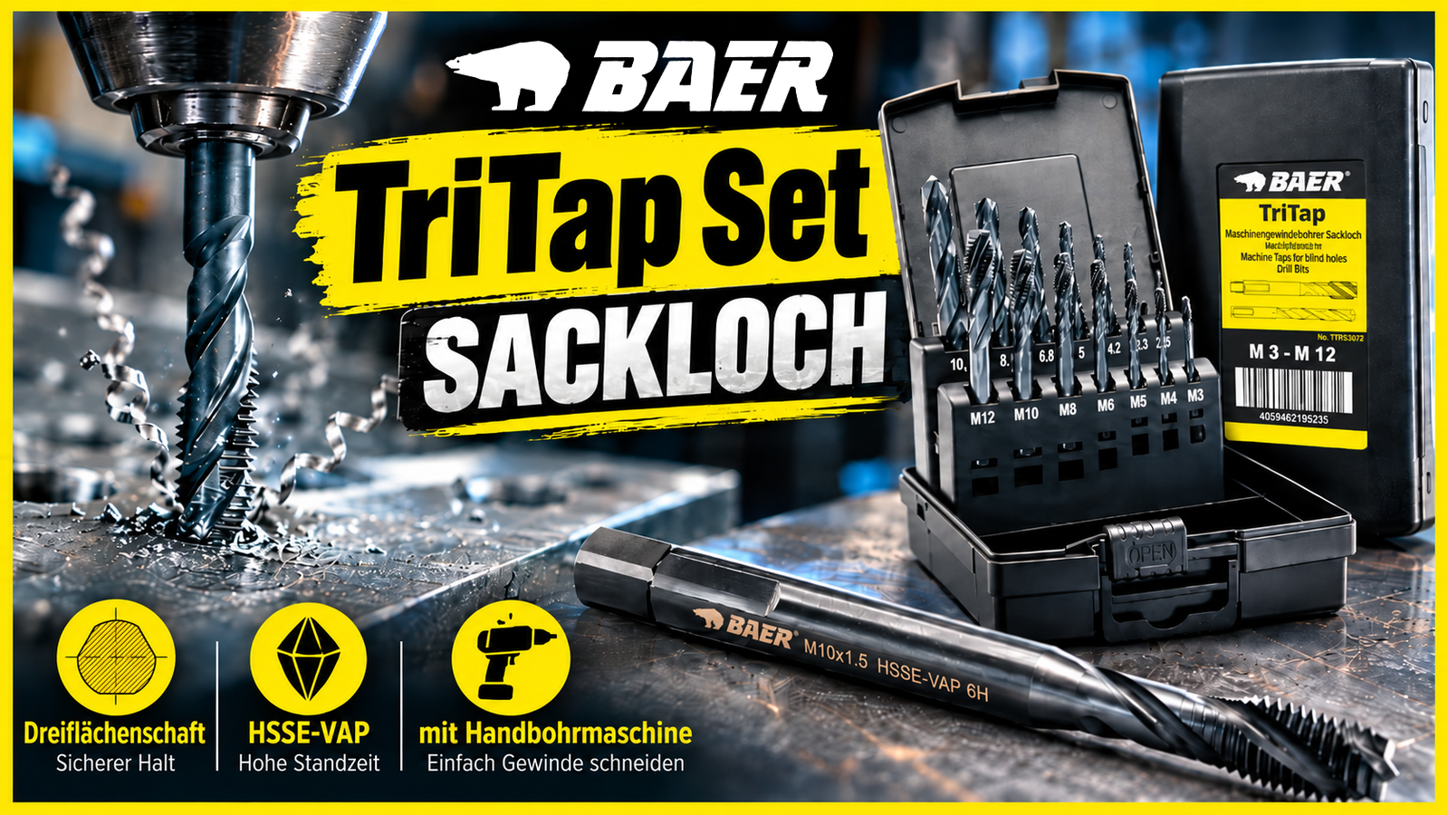 BAER Set TriTap HSSE-VAP: Rubinetto foro cieco | Carotatrice: M 3 - 12