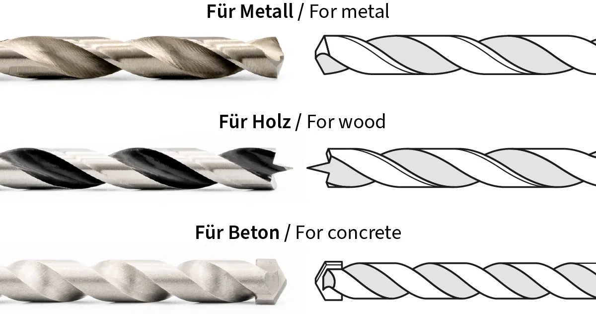 Comparison of drill bits for metal, wood and concrete