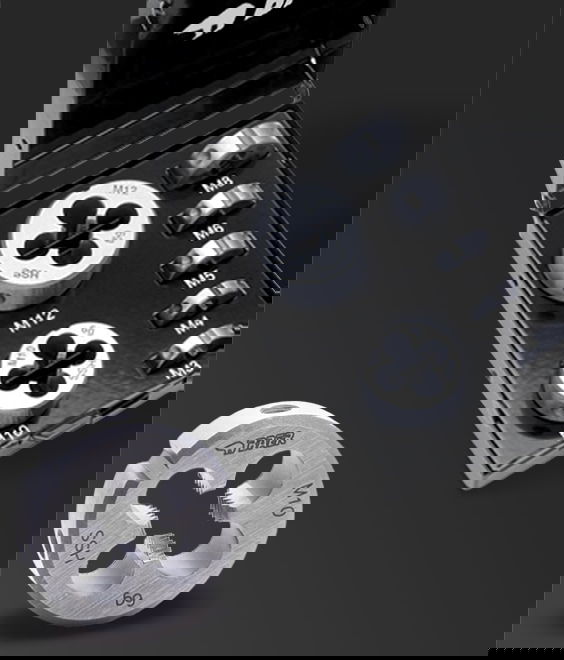 Illustration of M3-M12 Set: HSS round cutting dies