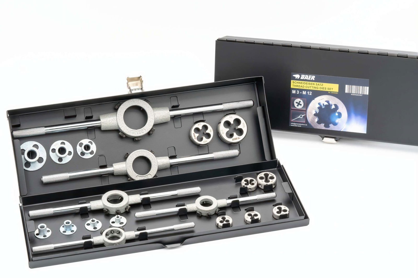 BAER Set HSS LINKS: Schneideisen Rund | Haltewerkzeuge | Führungen: M 3 - 12