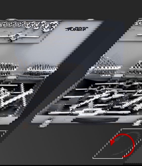 Illustration of M3-M12 Set Left: core hole drill bits & tool holders | hand tap sets | dies