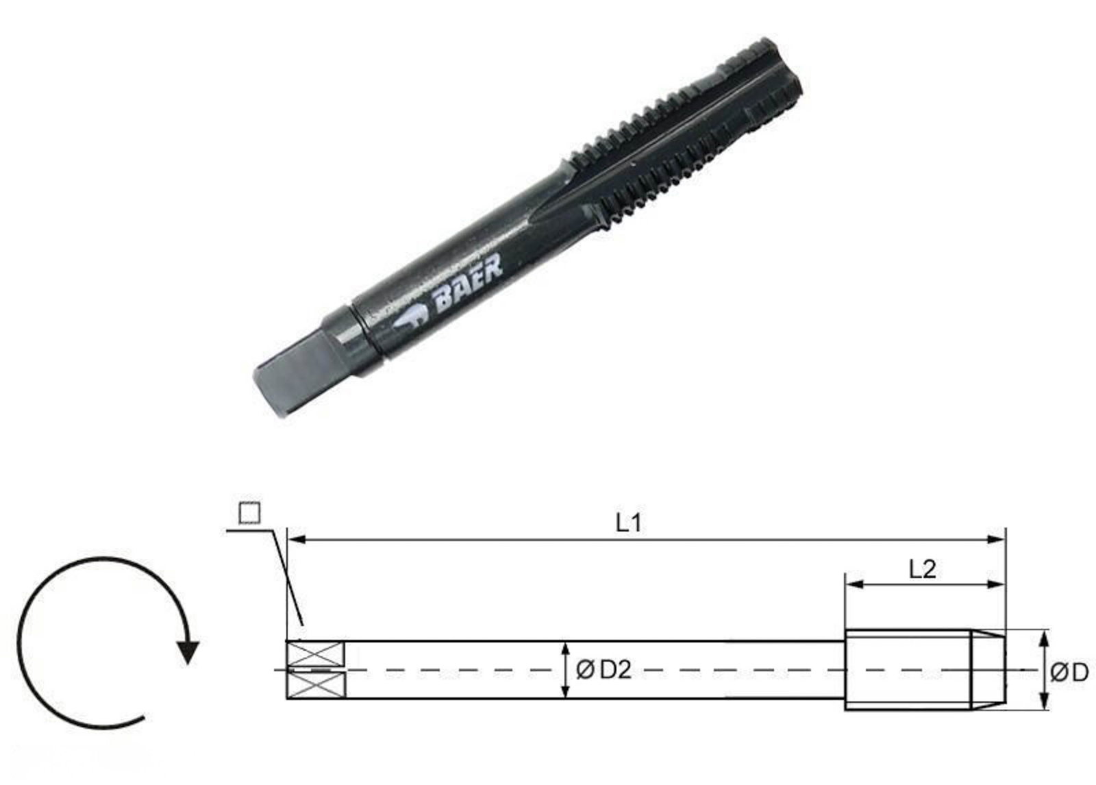 BAER HSSE VAP Hand Tap Taper (No. 1) M 16 x 2.0 - for Stainless Steel