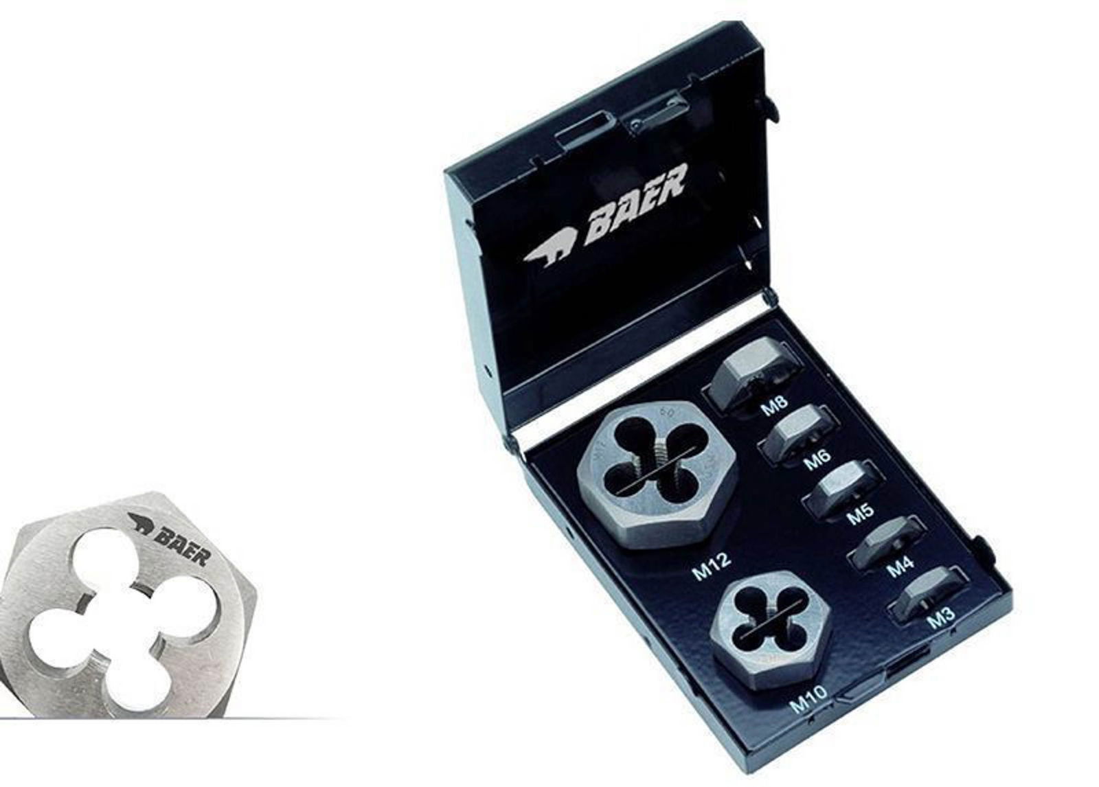 BAER Set HSS: Hexagonal dies: UNC 1/4 - 1/2" BAER Set HSS: Hexagonal dies: UNC 1/4 - 1/2"