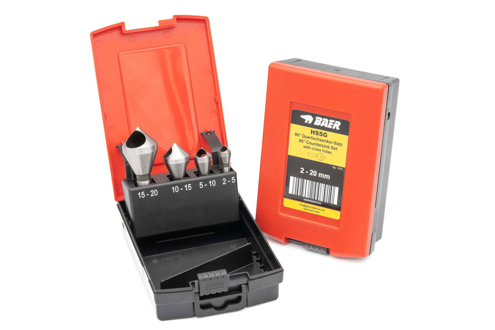 BAER HSSG 90° Querlochsenker-Satz 2–20 mm im Etui