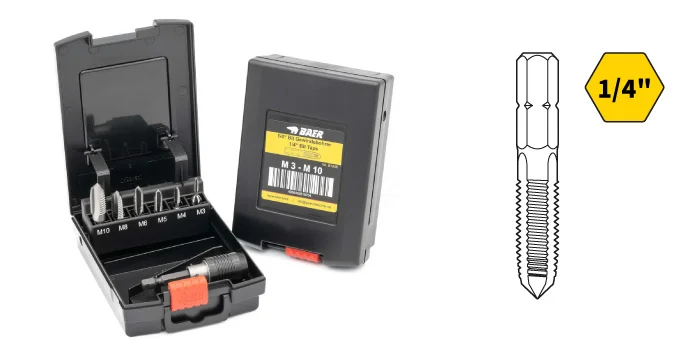 BAER Bit-Tap-Set Gewindeschneider-Adapter M3-M10 mit 1/4" Bitaufnahme für Akkuschrauber im Koffer