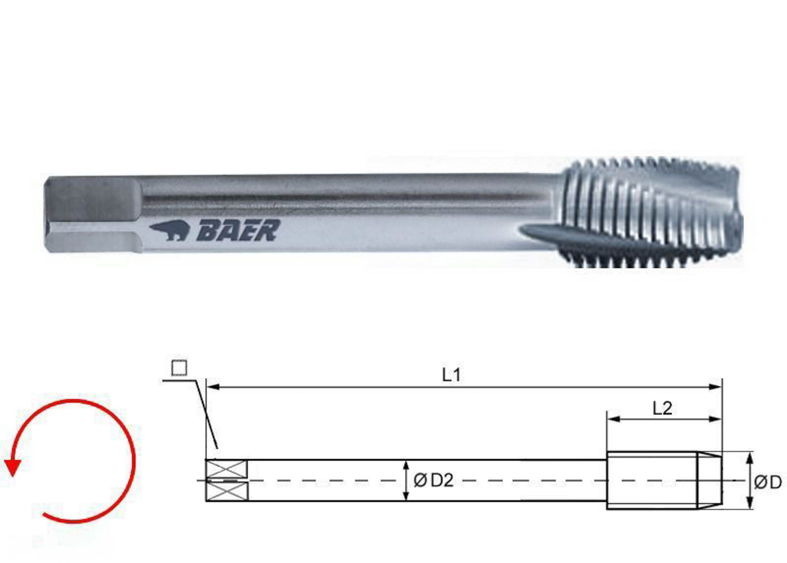 BAER HSSE Short Machine Tap - 15° RSP - TR 30 x 3 - LEFT